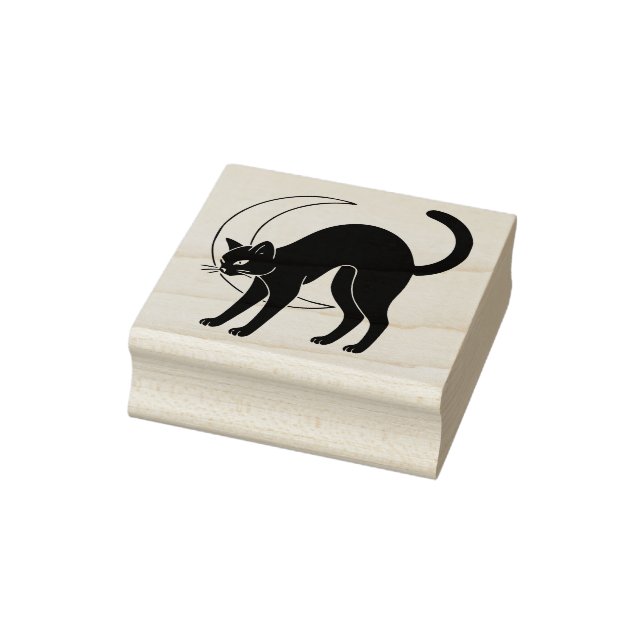 Black Cat and Crescent Moon Line Art Gummistempel (Stempel)