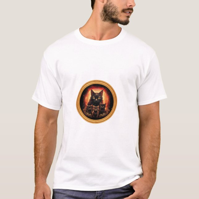 Black Cat And Her Three Kittens T-Shirt (Vorderseite)