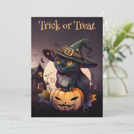 Black Cat and Pumpkin Halloween-Party Einladung