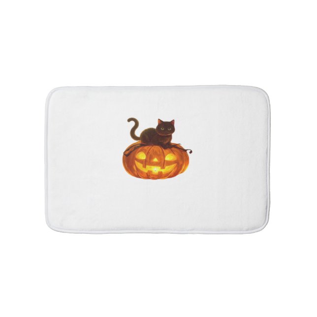 Black Cat and Pumpkin - Spooky Halloween Magic Cla Badematte (Vorderseite)