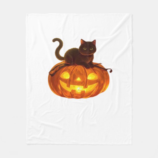 Black Cat and Pumpkin - Spooky Halloween Magic Cla Fleecedecke (Vorderseite)