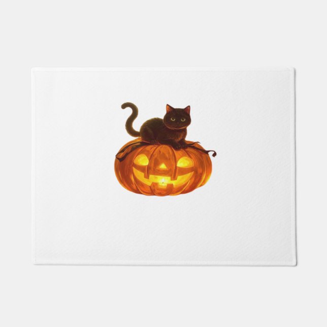 Black Cat and Pumpkin - Spooky Halloween Magic Cla Fußmatte (Vorderseite)