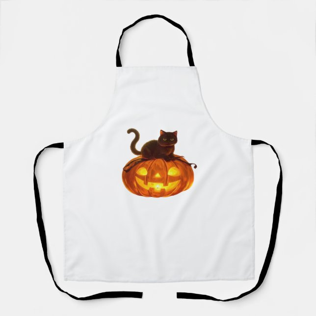 Black Cat and Pumpkin - Spooky Halloween Magic Cla Schürze (Vorderseite)