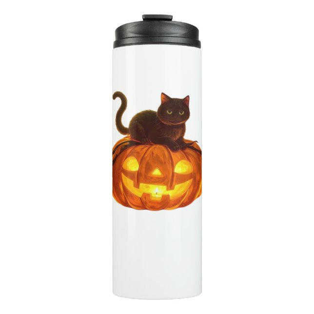 Black Cat and Pumpkin - Spooky Halloween Magic Cla Thermosbecher (Vorderseite)