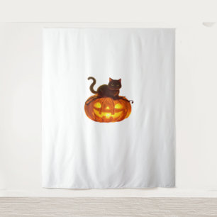 Black Cat and Pumpkin - Spooky Halloween Magic Cla Wandteppich