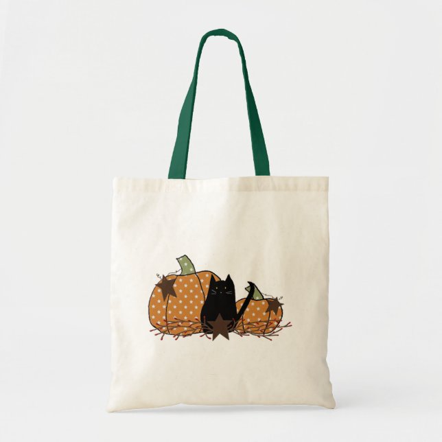 Black Cat and Pumpkins Bag Tragetasche (Vorne)