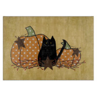 Black Cat and Pumpkins Glass Cutting Board