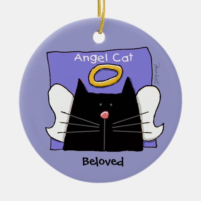 Black Cat Angel Personalize Keramik Ornament (Vorne)
