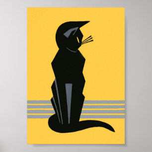 Black Cat Art Déco Poster animal Vintage