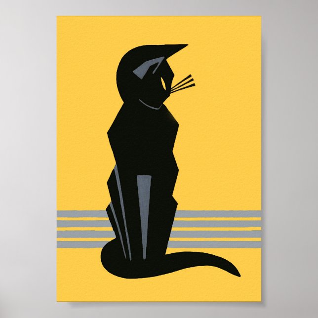 Black Cat Art Déco Poster animal Vintage (Devant)