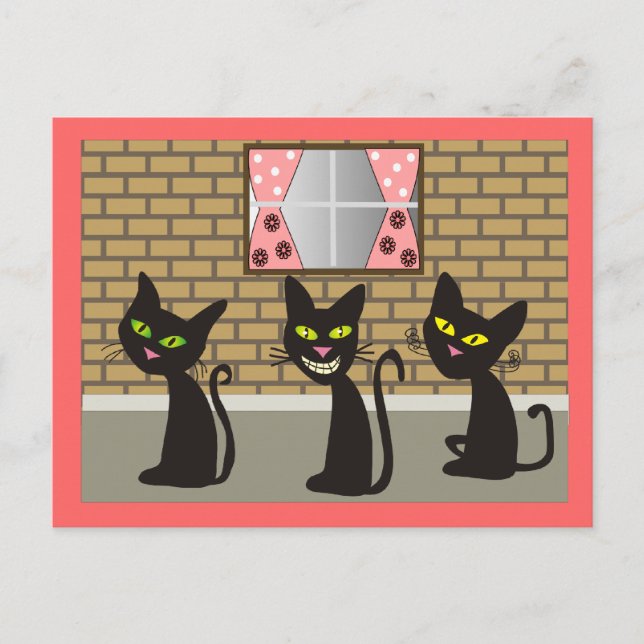 Black Cat Art Gifts "We Three Amigos" Postkarte (Vorderseite)