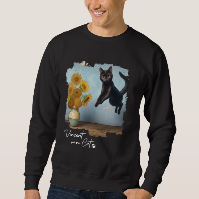 Black Cat Art Sonnenblumen, Vincent van Cat, Funny Sweatshirt (Vorderseite)