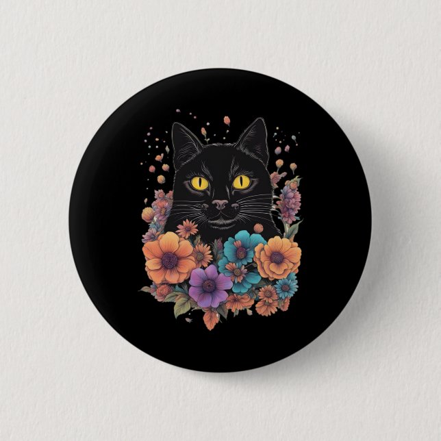 Black Cat Art Sticker1 Button (Vorderseite)