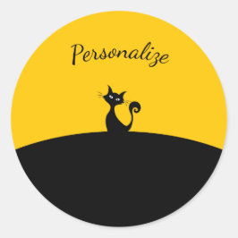 Black Cat auf Black & Yellow Personalize Runder Aufkleber