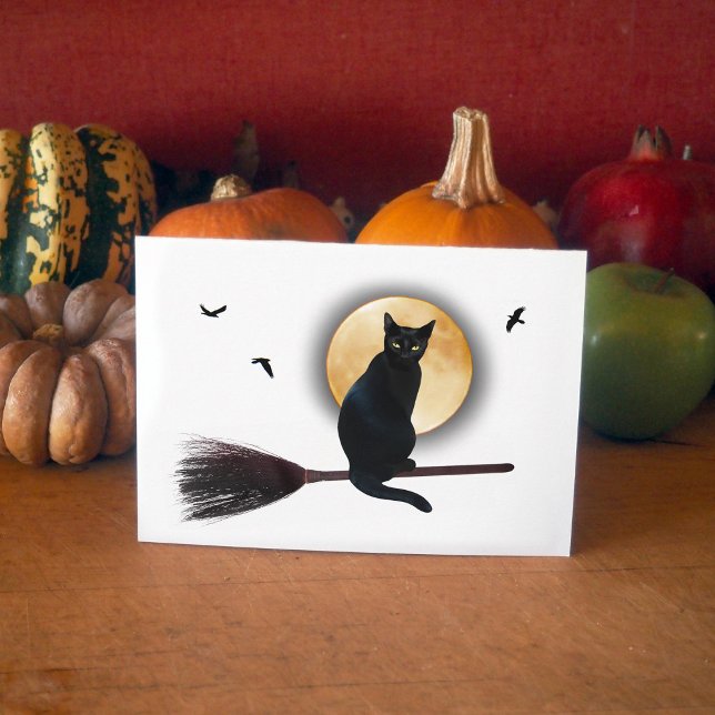 Black Cat auf Broomstick Halloween-Karte Karte (Von Creator hochgeladen)