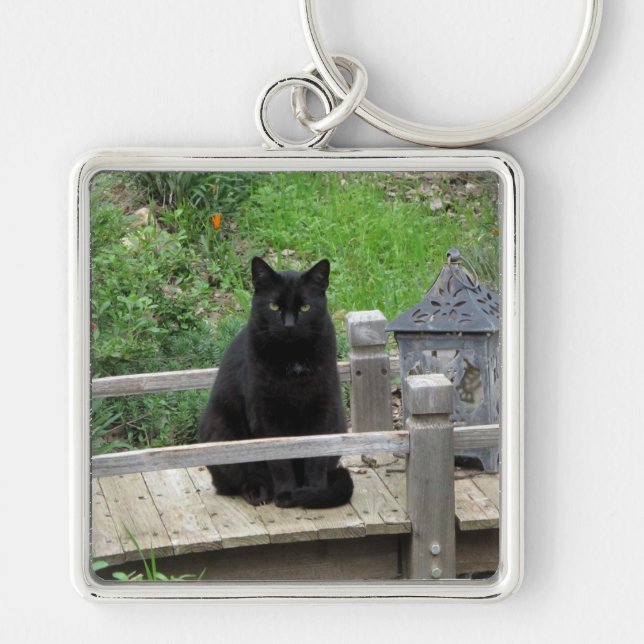 Black Cat auf einem Bridge-Schlüsselanhänger Schlüsselanhänger (Vorne)