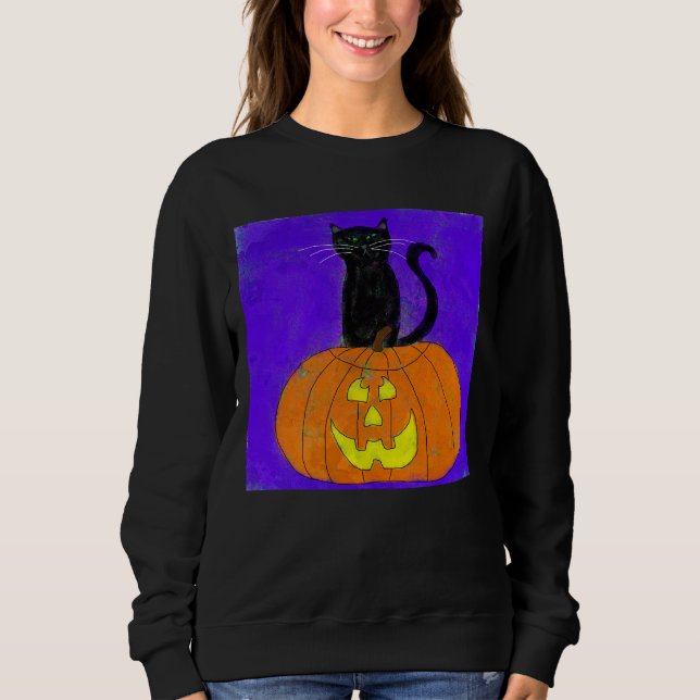 Black Cat auf Pumpkin Abstrakte Halloween Art Sweatshirt (Vorderseite)