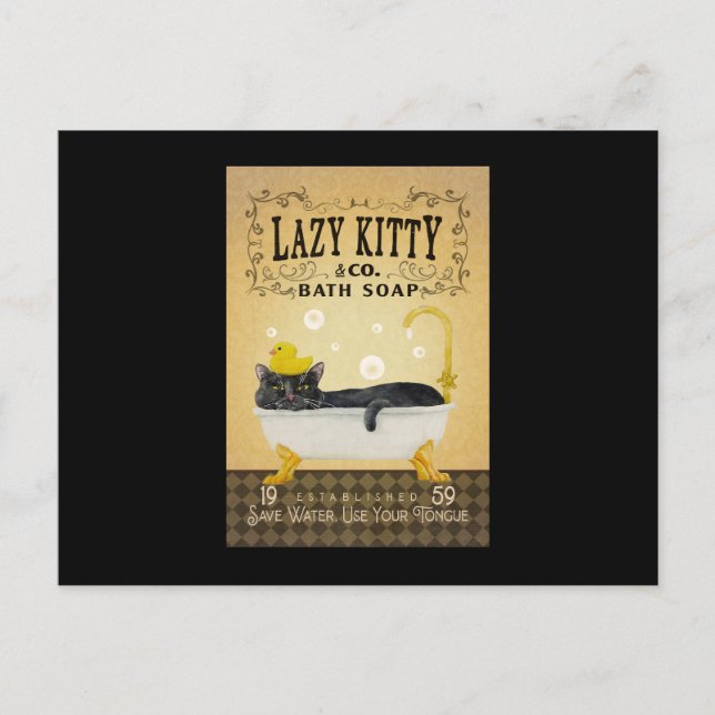 Black Cat Badeseife Lazy Kitty Cat Funny Black Cat Postkarte (Vorderseite)