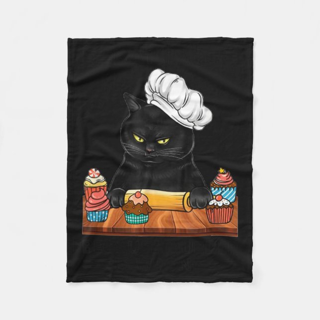 Black Cat Baking Because Murder Is Wrong Cat Lover Fleecedecke (Vorderseite)