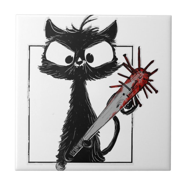 Black Cat Baseball Horror Halloween Fliese (Vorderseite)