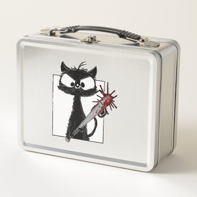 Black Cat Baseball Horror Halloween Metall Brotdose (Vorderseite)