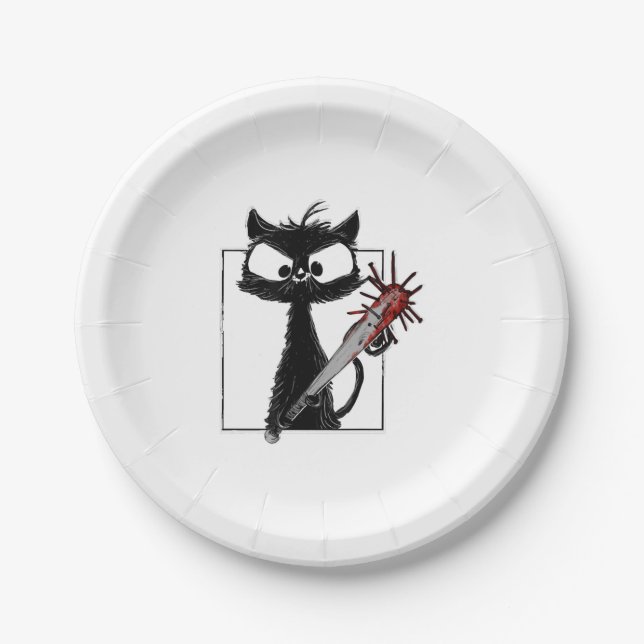 Black Cat Baseball Horror Halloween Pappteller (Vorderseite)