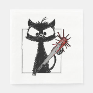 Black Cat Baseball Horror Halloween Serviette