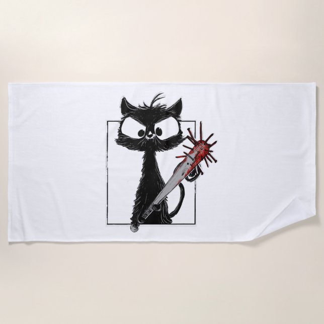 Black Cat Baseball Horror Halloween Strandtuch (Vorderseite)