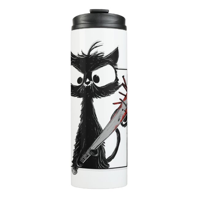 Black Cat Baseball Horror Halloween Thermosbecher (Vorderseite)