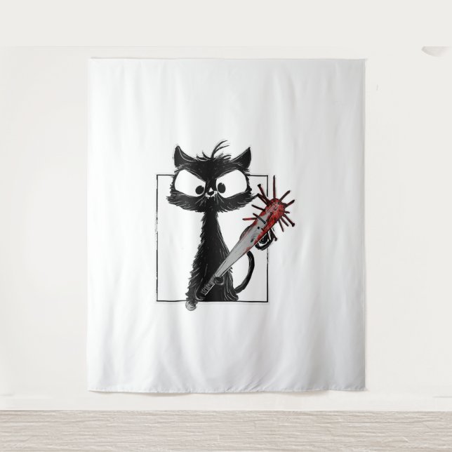 Black Cat Baseball Horror Halloween Wandteppich (Vorderseite)