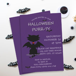 Black Cat Bat Lila Halloween-Party Einladung