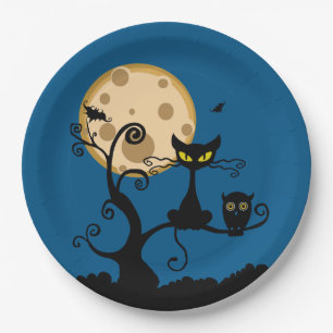 Black Cat, Bat und Owl Halloween Pappteller