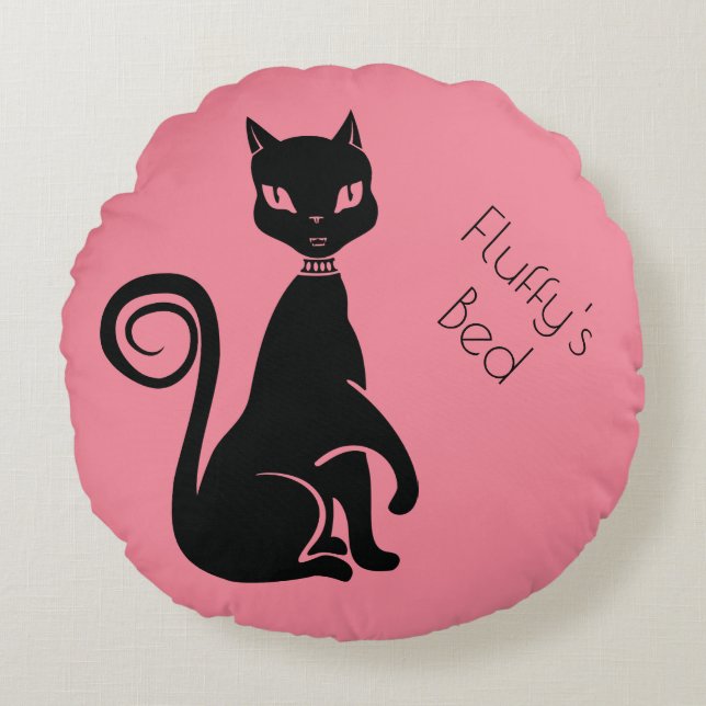Black Cat Bed Rundes Kissen (Vorderseite)