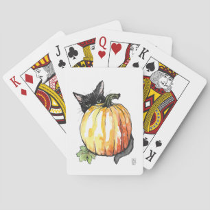 Black Cat Behind Pumpkin Classic Spielkarten