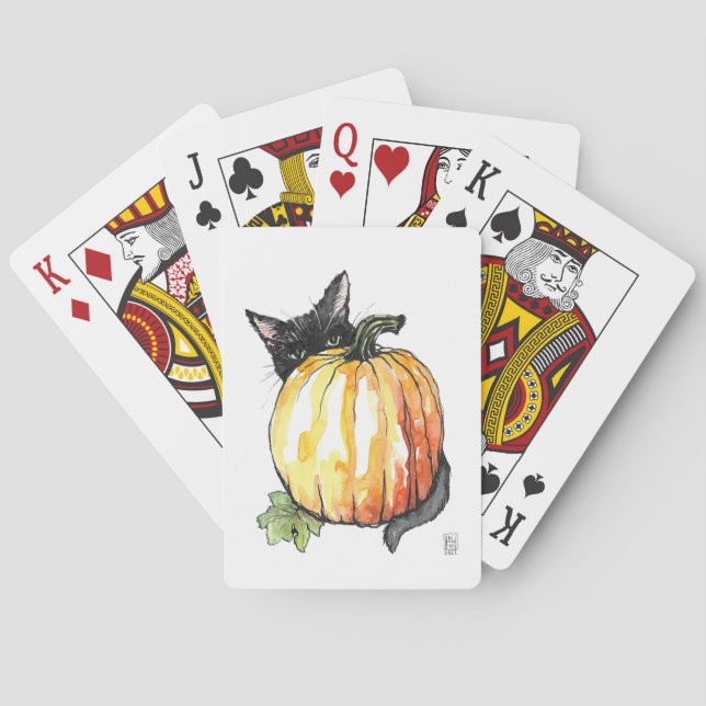 Black Cat Behind Pumpkin Classic Spielkarten (Rückseite)