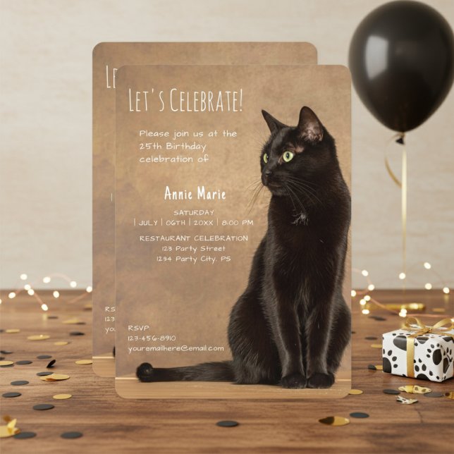 Black Cat Birthday Einladung (Black Cat Birthday Invitation)