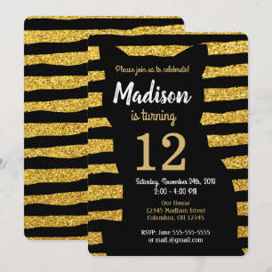 Black Cat Birthday Einladung / Glam / Glitzer