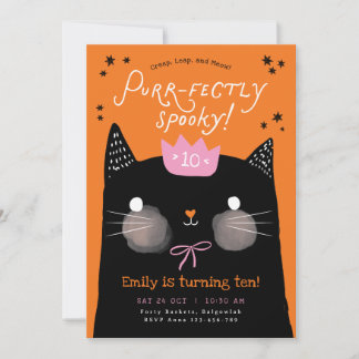 Black Cat Birthday, Purkarikatur, Halloween Einladung