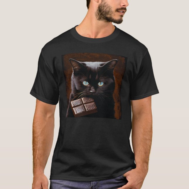 Black Cat Biting Chocolate T-Shirt (Vorderseite)