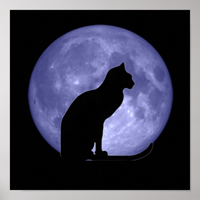 Black Cat Blue Moon Poster drucken (Vorne)