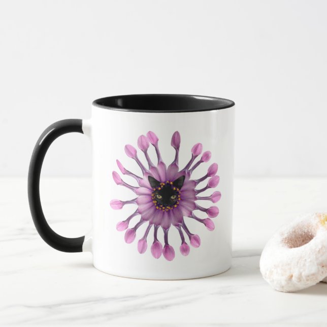 Black Cat Blume Tasse (Mit Donut)