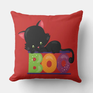 Black Cat Boo Throw Kissen