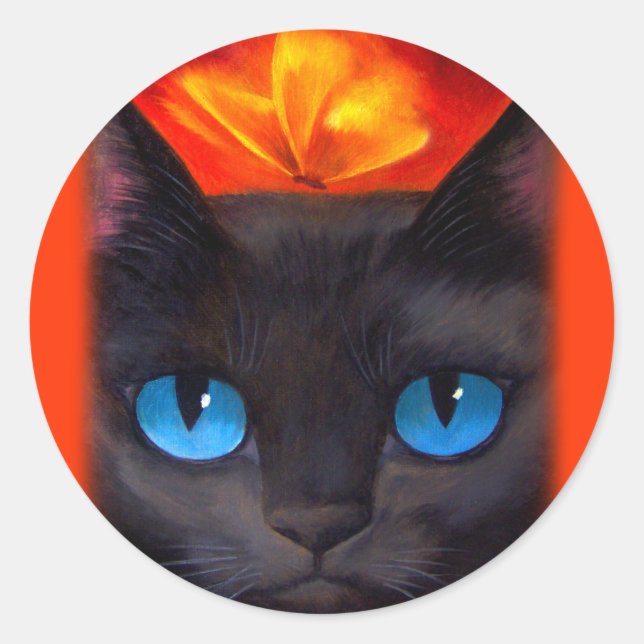 Black Cat Butterfly Malerei Art - Multi Runder Aufkleber (Vorderseite)