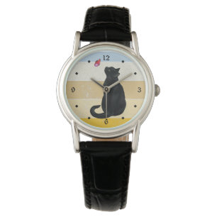 Black Cat Butterfly Retro Sunset Armbanduhr