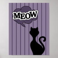 Black Cat Cartoon lila Sprechblase meow