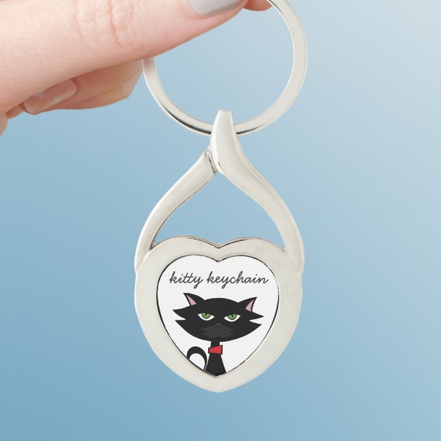 Black Cat Cartoon Niedlich Kitty Heart Keychain Schlüsselanhänger (For lovers of black cats and keychains. Add your cat's name (or yours))