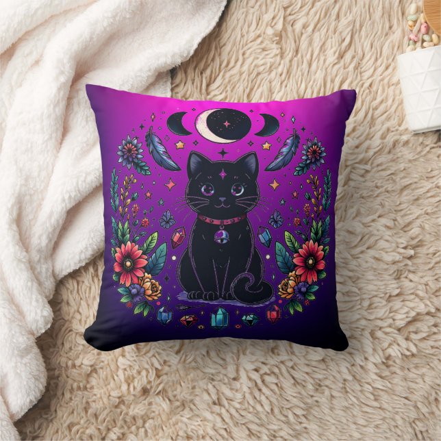 Black Cat Celestial Mystical Purple Pink Kissen (Decke)