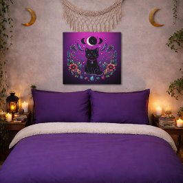 Black Cat Celestial Mystical Purple Pink Poster