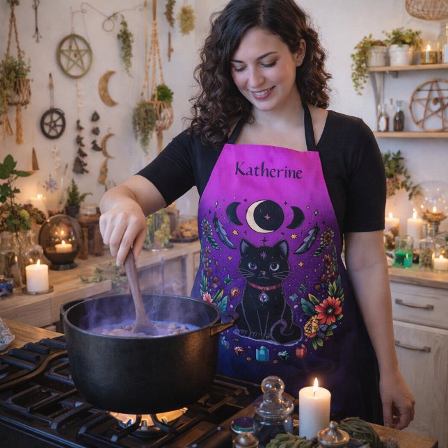 Black Cat Celestial Mystical Purple Pink Schürze (Von Creator hochgeladen)