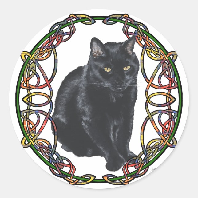 Black Cat Celtic Knüpfarbeit Runder Aufkleber (Vorderseite)